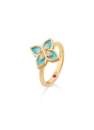 Detail View - Click To Enlarge - ROBERTO COIN - Princess Flower 18k Gold Diamond Ruby Enamel Ring — EU 54