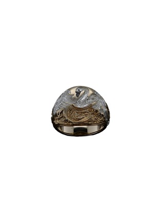 Main View - Click To Enlarge - CASTRO SMITH - Swan 9K Gold Rhodium Plated Signet Ring — US 7