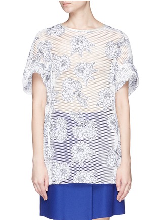 Main View - Click To Enlarge - HELEN LEE - Floral embroidery mesh long T-shirt