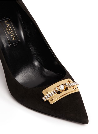 Detail View - Click To Enlarge - LANVIN - Pearl crystal plate suede pumps