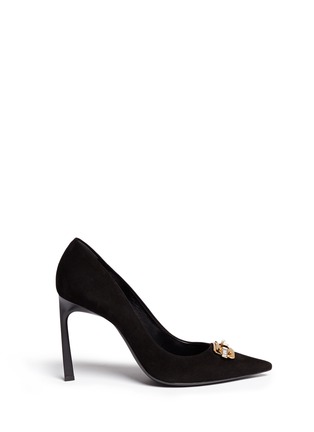 Main View - Click To Enlarge - LANVIN - Pearl crystal plate suede pumps