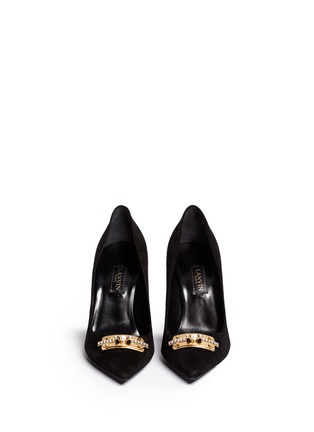 Figure View - Click To Enlarge - LANVIN - Pearl crystal plate suede pumps