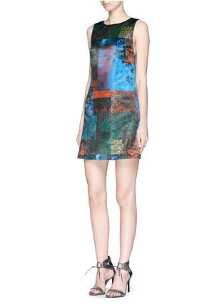 Figure View - Click To Enlarge - ALICE & OLIVIA - 'Clyde' patchwork grid sateen shift dress
