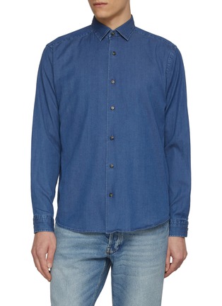 Main View - Click To Enlarge - ETON  - Light Washed Stretch Cotton Denim Shirt