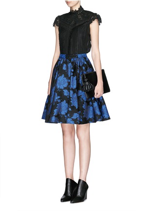 Figure View - Click To Enlarge - ALICE & OLIVIA - 'Earla' floral metallic brocade flare skirt