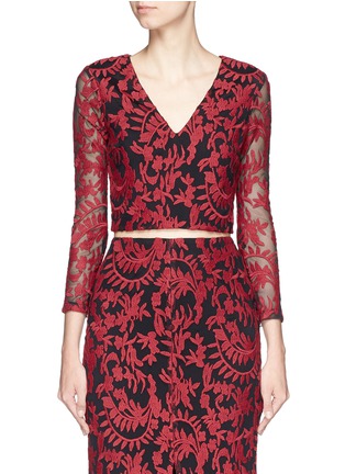 Main View - Click To Enlarge - ALICE & OLIVIA - 'Leilani' floral jacquard sheer sleeve cropped top