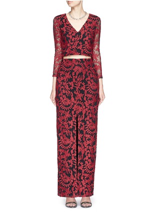 Figure View - Click To Enlarge - ALICE & OLIVIA - 'Leilani' floral jacquard sheer sleeve cropped top