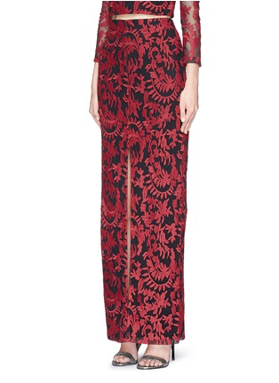 Front View - Click To Enlarge - ALICE & OLIVIA - 'Leena' floral embroidery mesh maxi skirt