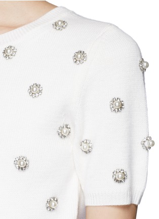 Detail View - Click To Enlarge - ALICE & OLIVIA - 'Bay' pearl rhinestone embellished cropped sweater