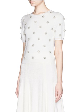 Front View - Click To Enlarge - ALICE & OLIVIA - 'Bay' pearl rhinestone embellished cropped sweater