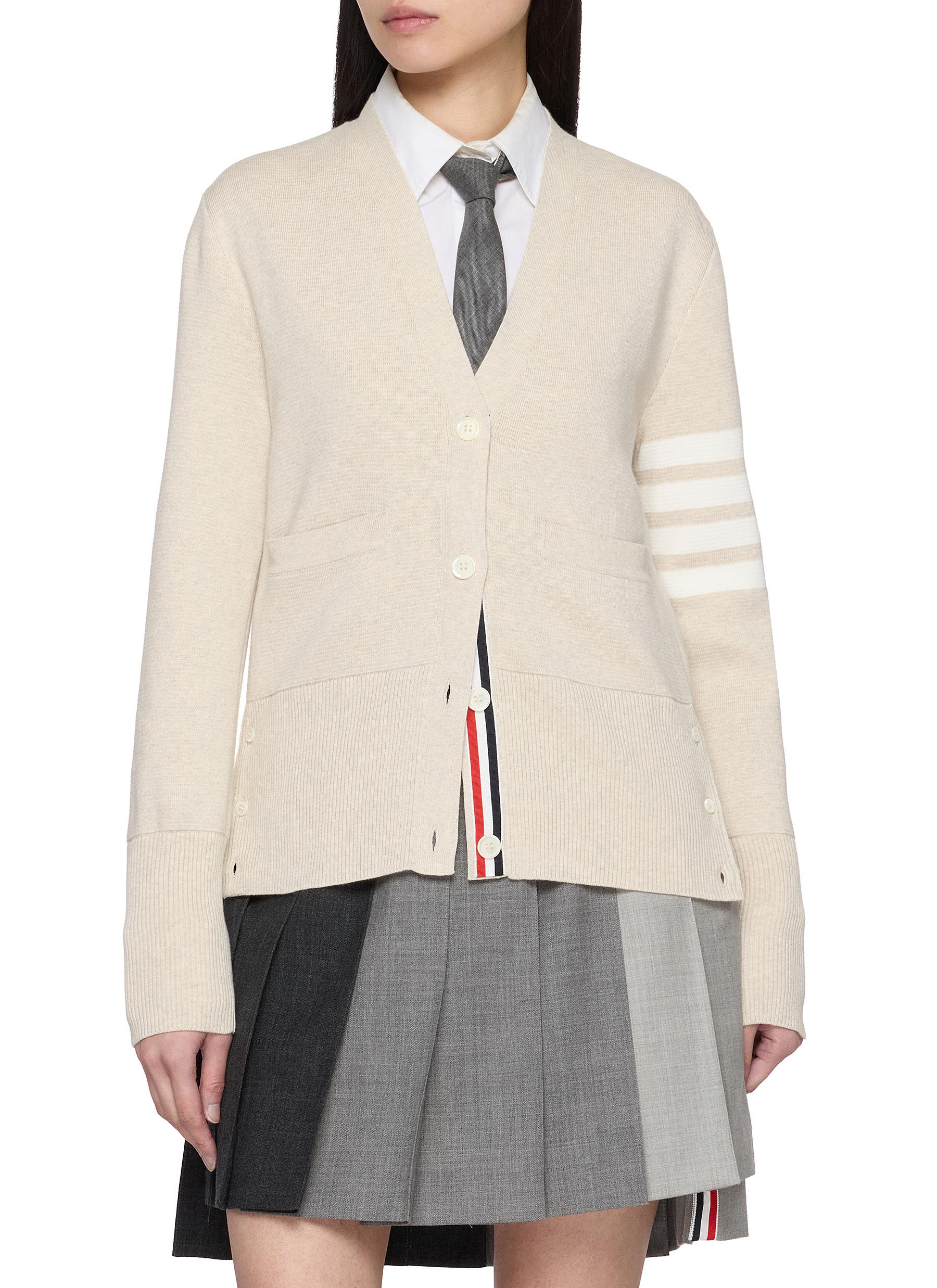 THOM BROWNE | 4 Bar V-Neck Cotton Cardigan | Women | Lane Crawford