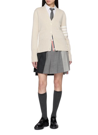 Figure View - Click To Enlarge - THOM BROWNE - 4 Bar V-Neck Cotton Cardigan