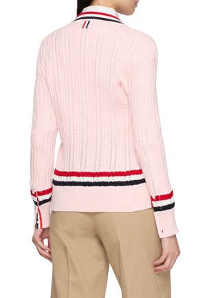 Back View - Click To Enlarge - THOM BROWNE - RWB Trim Ladder Cable Cotton Cardigan