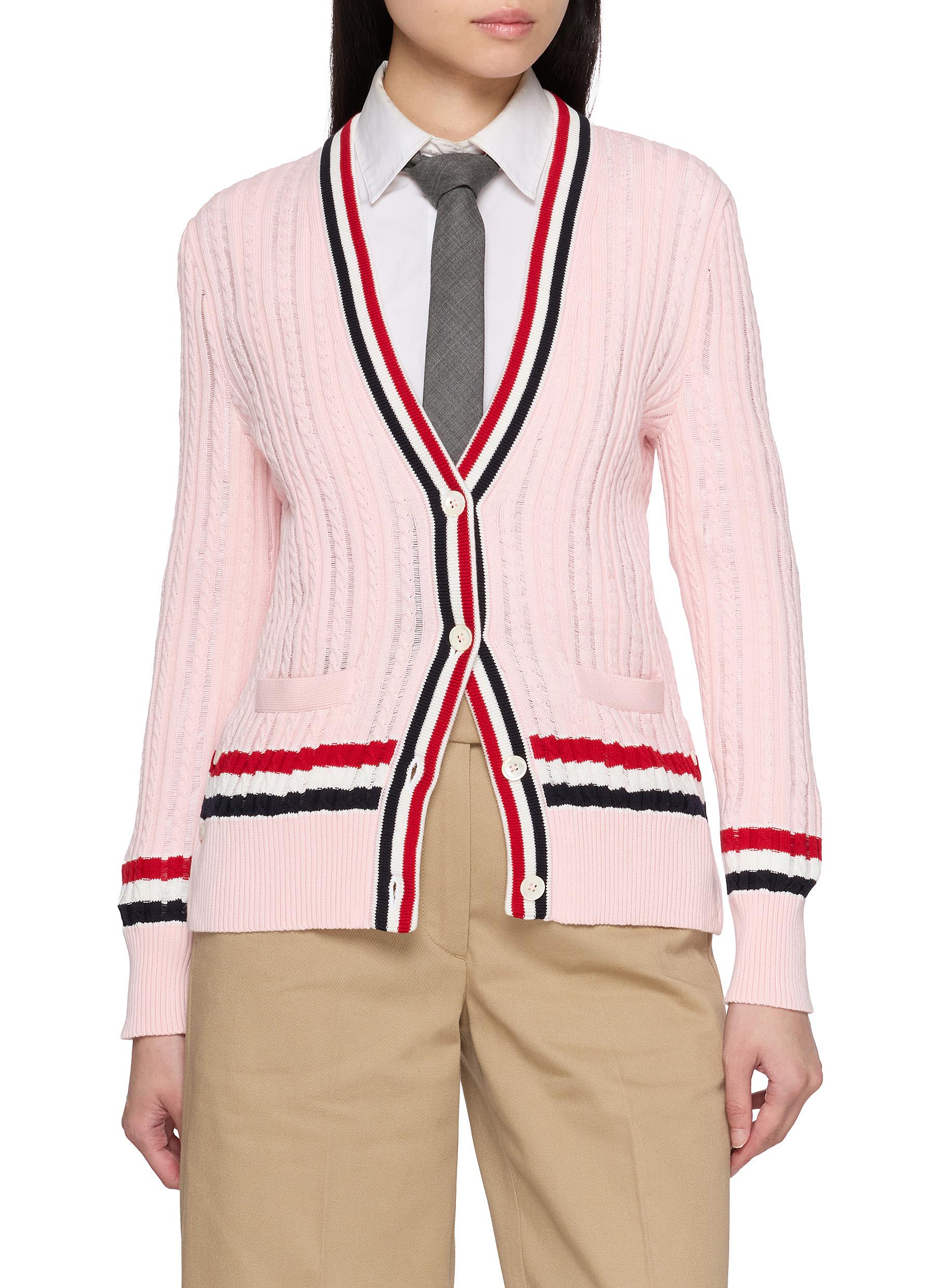 THOM BROWNE | RWB Trim Ladder Cable Cotton Cardigan | Women | Lane