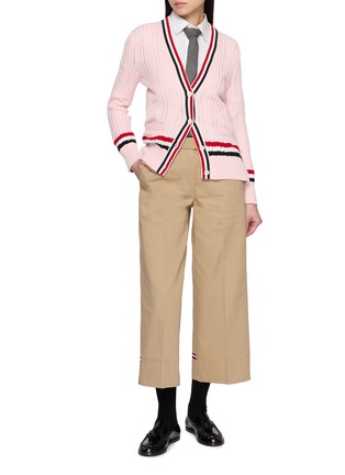 Figure View - Click To Enlarge - THOM BROWNE - RWB Trim Ladder Cable Cotton Cardigan