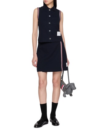 Figure View - Click To Enlarge - THOM BROWNE - Sleeveless RWB Trim Piqué Shirt