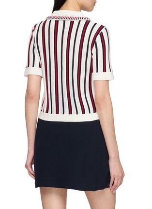 Back View - Click To Enlarge - THOM BROWNE - Crochet Stitch Variegated Striped Cotton Polo Shirt