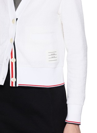  - THOM BROWNE - V-Neck Contrast Rib Trim Cotton Tweed Cardigan