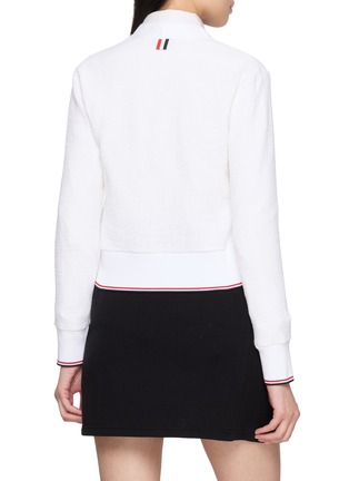 Back View - Click To Enlarge - THOM BROWNE - V-Neck Contrast Rib Trim Cotton Tweed Cardigan