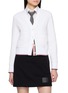 THOM BROWNE V-Neck Contrast Rib Trim Cotton Tweed Cardigan