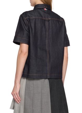 Back View - Click To Enlarge - THOM BROWNE - Dark Wash Denim Short Sleeve Shirt