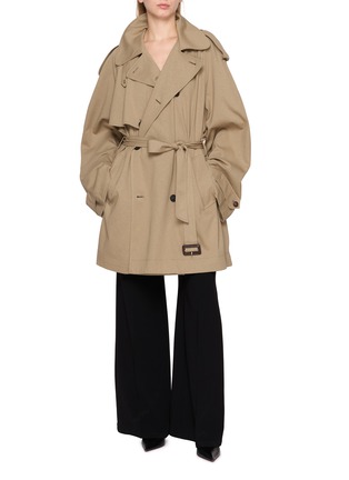 Figure View - Click To Enlarge - BALENCIAGA - Double Breasted Cropped Jersey Trench Coat