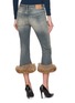 Back View - Click To Enlarge - BALENCIAGA - Fur Trim Flared Cotton Denim Capri Pants