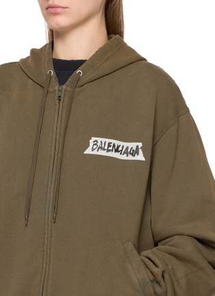  - BALENCIAGA - Oversized Masking Tape Graphic Cotton Zip Up Hoodie