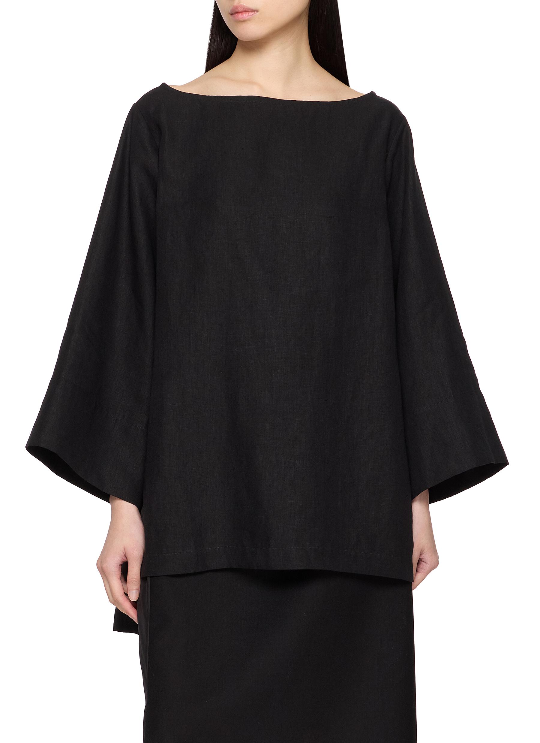 the row linen dress Black Linen Blend Waisted Midi Dress | WHISTLES