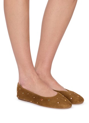 Figure View - Click To Enlarge - PEDDER RED - Rabbie Studded Suede Ballerina Flats