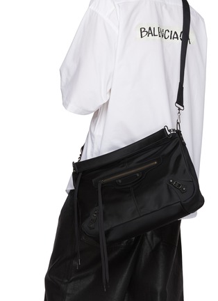 Front View - Click To Enlarge - BALENCIAGA - Medium Le City Moto Nylon Shoulder Bag