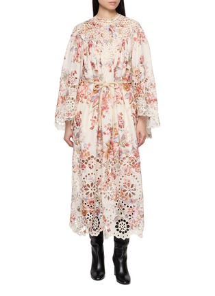 Main View - Click To Enlarge - ZIMMERMANN - Awaken Embroidered Yoke Linen Maxi Dress