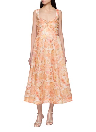 Main View - Click To Enlarge - ZIMMERMANN - Rebellion Draped Silk Linen Midi Dress