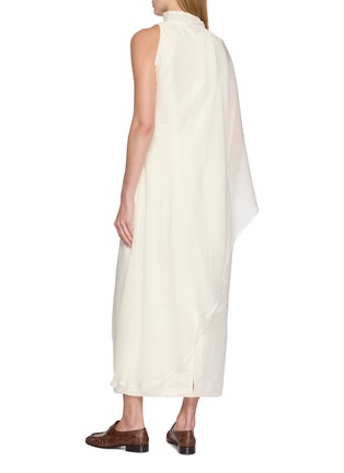 Back View - Click To Enlarge - LA COLLECTION - Detachable High Neck Asymmetrical Drape Maxi Dress