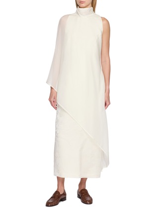 Main View - Click To Enlarge - LA COLLECTION - Detachable High Neck Asymmetrical Drape Maxi Dress