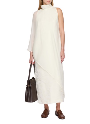 Figure View - Click To Enlarge - LA COLLECTION - Detachable High Neck Asymmetrical Drape Maxi Dress