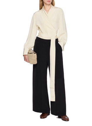Figure View - Click To Enlarge - LA COLLECTION - Wrap Front Tie Waist Blouse
