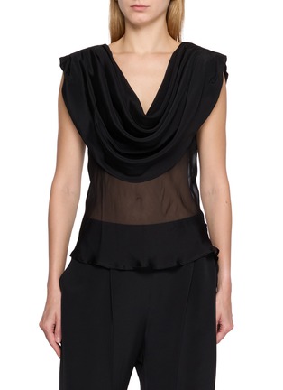 Main View - Click To Enlarge - LA COLLECTION - V-Neck Draped Sheer Top