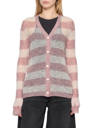 Main View - Click To Enlarge - WE11DONE - Striped V-Neck Knit Cardigan