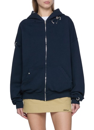Main View - Click To Enlarge - WE11DONE - Piercing Detail Zip Up Hoodie