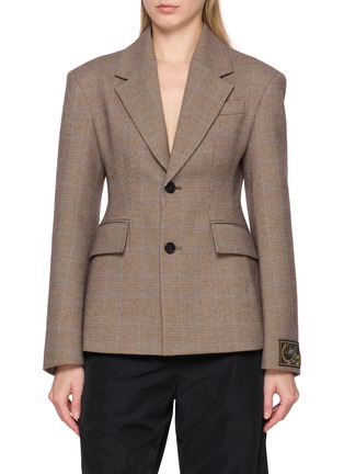 Main View - Click To Enlarge - WE11DONE - Checkered Hourglass Sigle Breasted Blazer