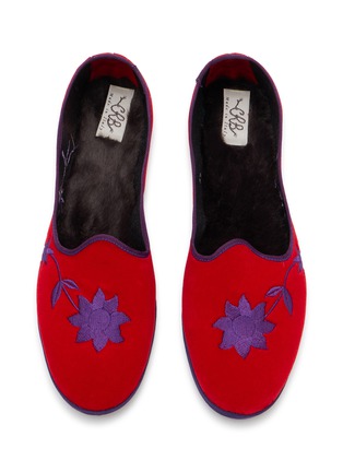 Detail View - Click To Enlarge - C.R.B. SHOES - Friulana Flower Embroidery Grosgrain Trim Slippers
