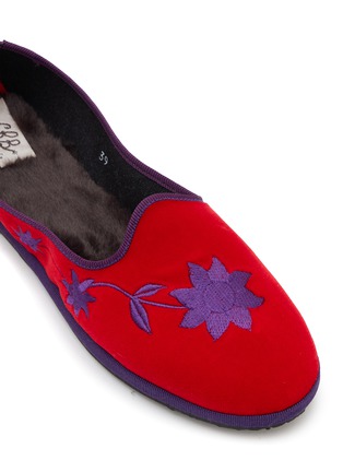 Detail View - Click To Enlarge - C.R.B. SHOES - Friulana Flower Embroidery Grosgrain Trim Slippers