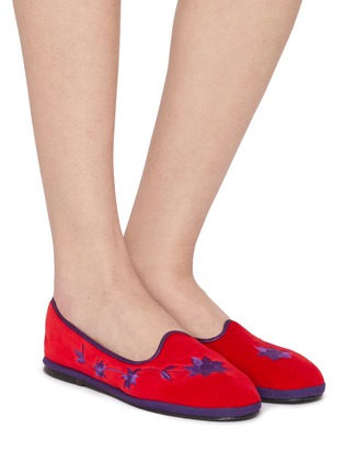 Figure View - Click To Enlarge - C.R.B. SHOES - Friulana Flower Embroidery Grosgrain Trim Slippers