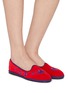Figure View - Click To Enlarge - C.R.B. SHOES - Friulana Flower Embroidery Grosgrain Trim Slippers