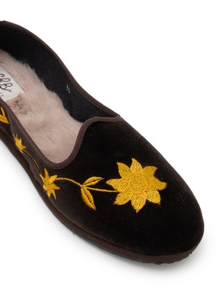 Detail View - Click To Enlarge - C.R.B. SHOES - Friulana Flower Embroidery Grosgrain Trim Slippers