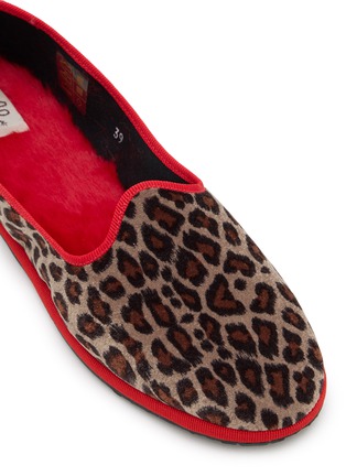Detail View - Click To Enlarge - C.R.B. SHOES - Friulana Leopard Print Fur Insole Grosgrain Trim Slippers