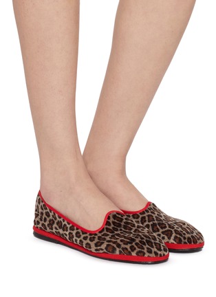 Figure View - Click To Enlarge - C.R.B. SHOES - Friulana Leopard Print Fur Insole Grosgrain Trim Slippers
