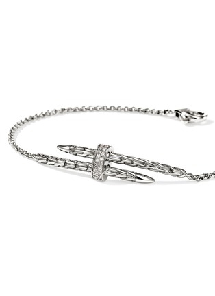 Detail View - Click To Enlarge - JOHN HARDY - Spear Sterling Silver Diamond Pave Rolo Chain Station Bracelet — Size US