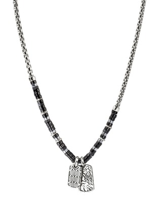 Detail View - Click To Enlarge - JOHN HARDY - Heishi Sterling Silver Onyx Hematite Box Chain Tag Pendant Necklace — Size 22